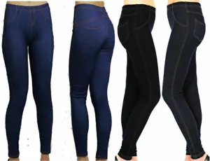 Damen Stretchy Denim Look Skinny Jeggings Leggings Übergröße 8-34 UK NEU - Bild 1 von 3