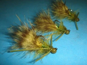 MOSCAS DE PESCA CON MOSCA - Serpentinas ORO OLIVA JIGGER, tamaño #10 (6 piezas) - Imagen 1 de 6