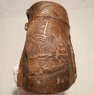 Fine Old Chinese Japanese Carved Bamboo Brush Pot Tiger Vase Asia China Japan - Image 1 of 4