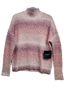 Cynthia Rowley Pink White Stripe Mock Turtle Neck Sweater Size Large - Picture 1 of 6