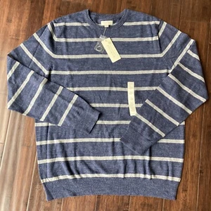 Mens Long Sleeve Cotton Crew Neck Sweater Blue Stripe LARGE NWT $54 Sonoma - Picture 1 of 9
