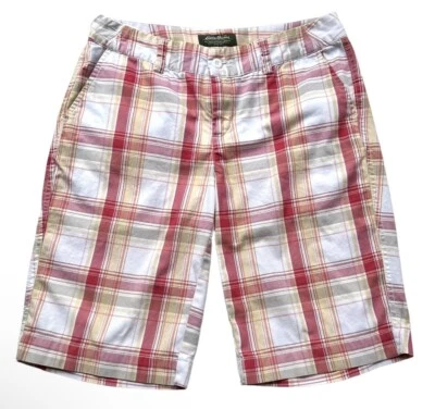 Bermudas Eddie Bauer para mujer talla 2 rojas tostadas a cuadros 11" entrepierna algodón spandex Foto 1 de 4