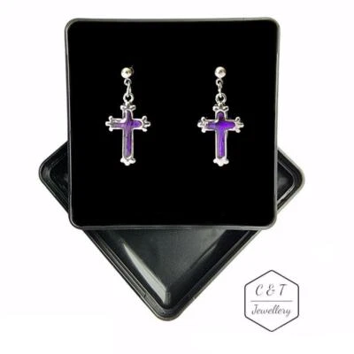 Purple Trefoil Cross Paua Abalone Shell Stud Earrings - Gift Boxed - Image 1 of 2