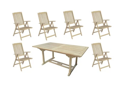7-teilige Tischgruppe Sitzgruppe Garten Gruppe Hochlehner Ausziehtisch Holz Teak - Bild 1 von 4