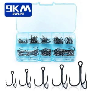 50~110Pcs Fishing Treble Hooks High Carbon Steel Triple Hook for Saltwater W/box - Picture 1 of 11