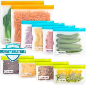 Reusable Silicone Food Storage Bags - Leakproof Salad, Snack & More, 10 Pack - Picture 1 of 7