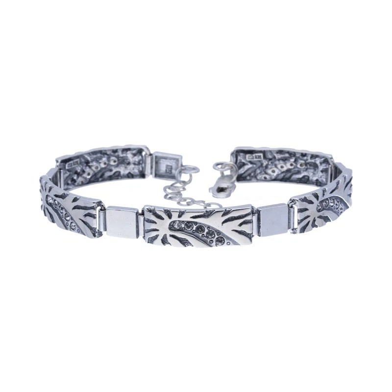 Bracciale Donna con Zirconia 925 Argento Sterling Ossidiato Catena Nessuno Inox - Immagine 1 di 1