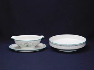 Vtg Noritake PARADISE GREEN 8223 Gravy Attached Underplate And Vegetable Bowl - Picture 1 of 12