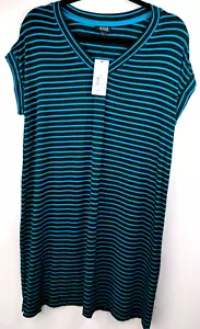 New With Tag Short Sleeve Striped Midi Length Stretchy Dress Medium Blue/Black - Picture 1 of 8