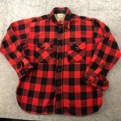 Vintage Pilgrim Shirt Mens Large Buffalo Check Plaid Wool Blend Flannel 50s 60s - Image 1 of 4