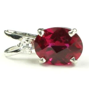 925 Sterling Silver Pendant, Created Ruby, SP021 - Picture 1 of 4