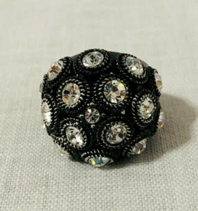 Vintage Multiple Rhinestone Ring In Black Metal Setting Size 6.75 - Picture 1 of 5