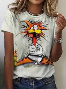 Graphic Print Crew Neck T-Shirt, Casual Short Sleeve Top For Spring & Summer - Picture 1 of 5