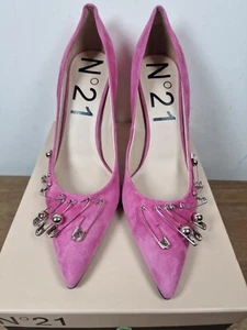 N°21 Pink Safety Pin Heels Capra Amalfi 363 Ninfea Suede Shoes Pointed 41 UK 8 - Picture 1 of 8