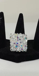 SWAROVSKI CRYSTAL STRETCH RING FITS ALL FINGERS 4mm BICONES, 2cm x 2cm HANDMADE - Picture 1 of 6