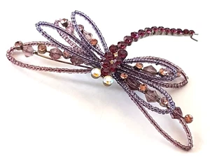 LARGE Dragonfly Rhinestone & Glass Bead Figural Brooch - Picture 1 of 18