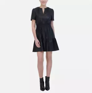 Vigoss Short Sleeve Fit and Flare Faux Leather Dress Black Women's Sz XL NWT - Picture 1 of 3