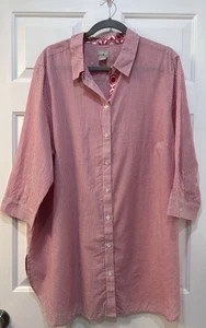 NWOT Chico's Pink White Button Front Tunic Blouse Sz XL Coastal Resort Academia - Picture 1 of 9