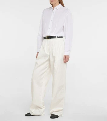 THE ROW Bufas White Pleated Wide Leg High Rise Cotton Trouser Pants 8 - Image 1 of 4