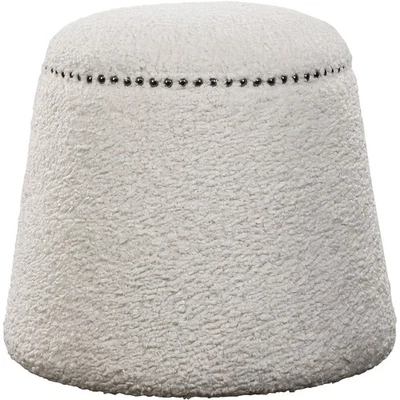 Uttermost 23574 Gumdrop 17 inch Faux White Shearling and Black Nickel Ottoman - Image 1 of 3