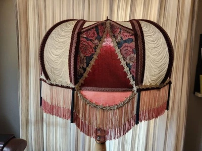 UNIQUE HUGE 26" Parlor Lamp Shade Victorian Deco Rose Fabric Fringe EUC - Image 1 of 4