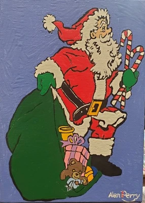 Papá Noel, pintura acrílica original de 5" x 7" Foto 1 de 3