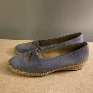Beacon Fashion Wedge Slip-On Espadrilles 6.5 Medium Blue Fabric Upper Beige Heel - Picture 1 of 9
