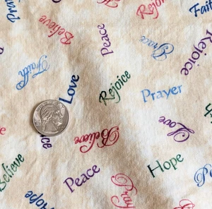 Wing and a Prayer Cotton Fabric INSPRIRATIONAL WORDS Mottled Tan 43" W x 1½ Yds - Picture 1 of 7
