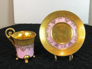 Vintage Tirschenreuth Bavaria Porzellan Rotgold 4 Fuß Demitasse Tasse Untertasse - Bild 1 von 12