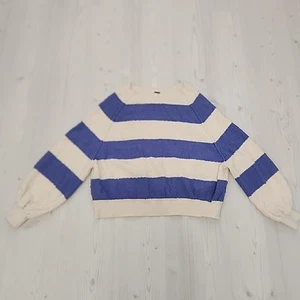 Free People Women's Violet Blue Cream Striped Long Sleeve Nubby Sweater X Small - Picture 1 of 11