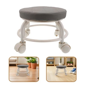 Low Rolling Stool with Swivel Wheels - Modern PU Low Foot Rest 10" High - Picture 1 of 12