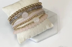 Park Lane ASHTON Set of Stretch Bracelets Pink Quartz, Amethyst, GOLD Beads NWT - Picture 1 of 5