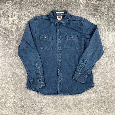 Levis Denim Shirt Mens Large Blue Modern Fit Button Up Long Sleeve Workwear Logo - Image 1 of 4