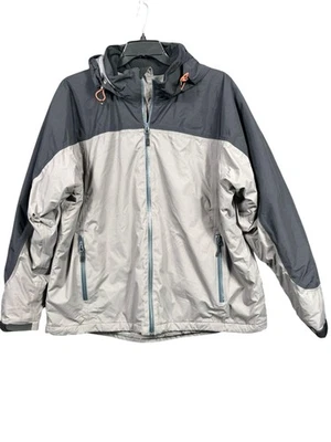 Lands End Jacket Mens XL Gray AquaCheck Thermolite Hooded Full Zip Nylon Coat - Image 1 of 4