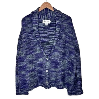 Cárdigan Harley of Scotland de gran tamaño talla grande lana mohair merino púrpura gris Foto 1 de 4