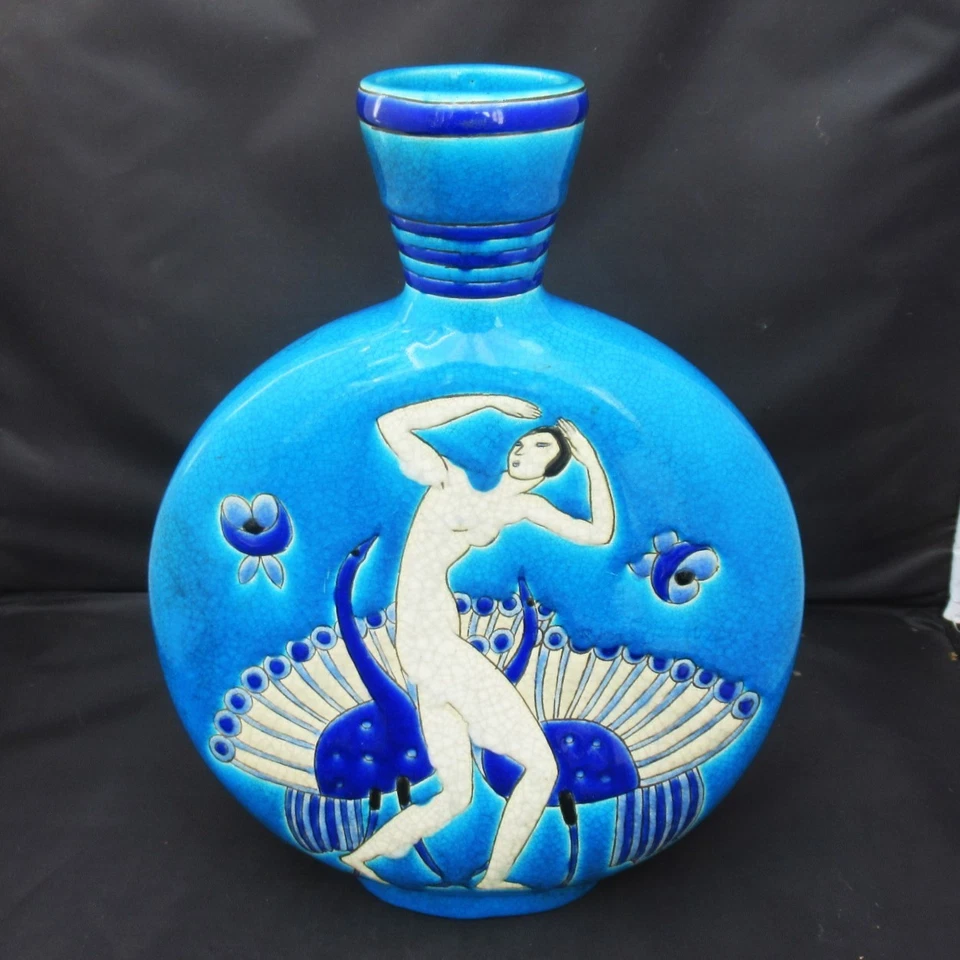 Primavera Au Printemps, Art Deco crackle glaze vase,  Faiencerie Longwy, 1925 - Image 1 of 4