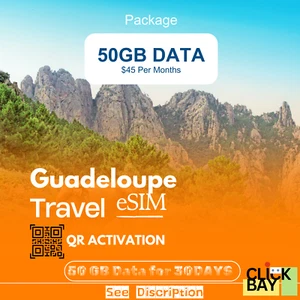 [eSIM] Saint Martin Travel e-SIM haute vitesse 50 Go 5G données pour 30 jours, données uniquement. - Photo 1 sur 7