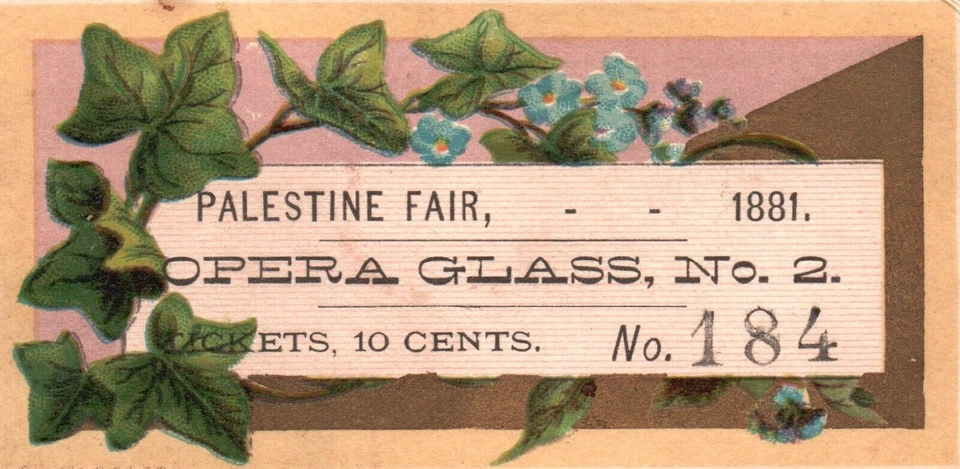 1880s-90s Blue Flower Palestine Fair Opera Glass No. 2 Trade Card - Image 1 of 2
