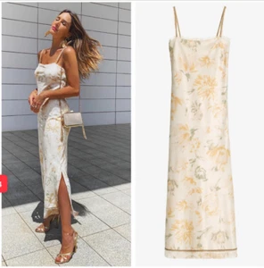 ZARA Floral MAXI DRESS 6264/100 Boho Bridesmaid Summer long white sequinned top - Picture 1 of 12