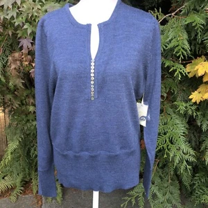 NWT Sarah Spencer XL Blue Italian Merino Wool Sweater Pullover - Picture 1 of 11