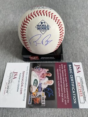 TEXAS RANGERS - BRUCE BOCHY AUTÓGRAFO 2023 SERIE MUNDIAL LOGO BÉISBOL JSA AS71935 Foto 1 de 2