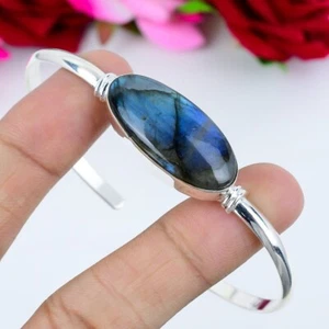 Good Look Labradorit Edelstein 925 Sterling Silber Handarbeit Armband Manschette RM-25 - Bild 1 von 5