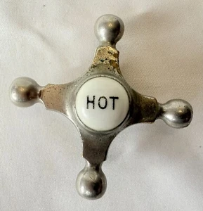 Antique VTG Porcelain Cross Handle Hot Knob for Bathroom Sink Faucet Hardware - Picture 1 of 8