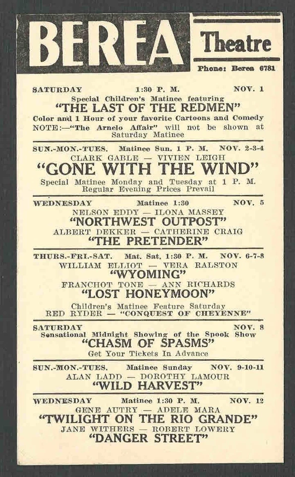 1947 PC BEREA OH GONE W/THE WIND W/C GABLE & V LEIGH & MANY OTHERS  - Image 1 of 1