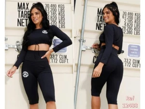 Conjunto negro gym Mujer Sport Set 2-Pcs U Chandal/Short bottoms Ref.12488 - Picture 1 of 1