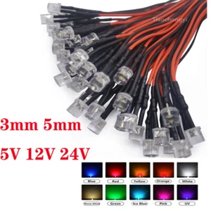 5V 12V 24V 20pcs 3mm/5mm LED Red RGB Pre-Wired Water Clear Light Emitting Diodes - Picture 1 of 9