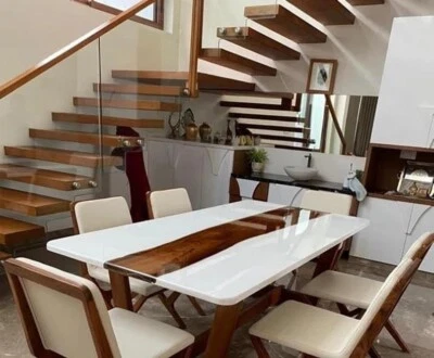 White Epoxy Resin Table - Handmade Modern Furniture | Luxury Wood & Resin Design - Image 1 of 4