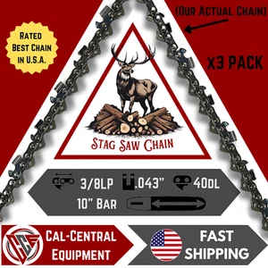 3 PACK 10"Chainsaw Chain 3/8" LP .043 Gauge 40 DL Fits Ryobi Oregon Stihl - Picture 1 of 4