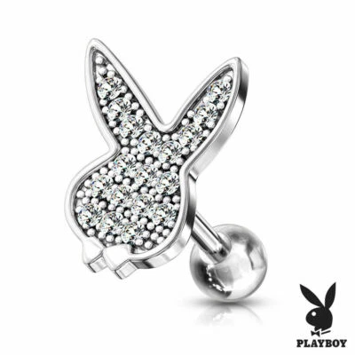 CZ Paved **GENUINE PLAYBOY** Bunny Upper Ear Piercing Cartilage Bar Tragus Stud - Image 1 of 4