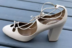 Neu Aquazzura Firenze Hergestellt in Italien Beige Blockabsatz Schuhe 9,5 Passform Größe 8 1/2 - Bild 1 von 7